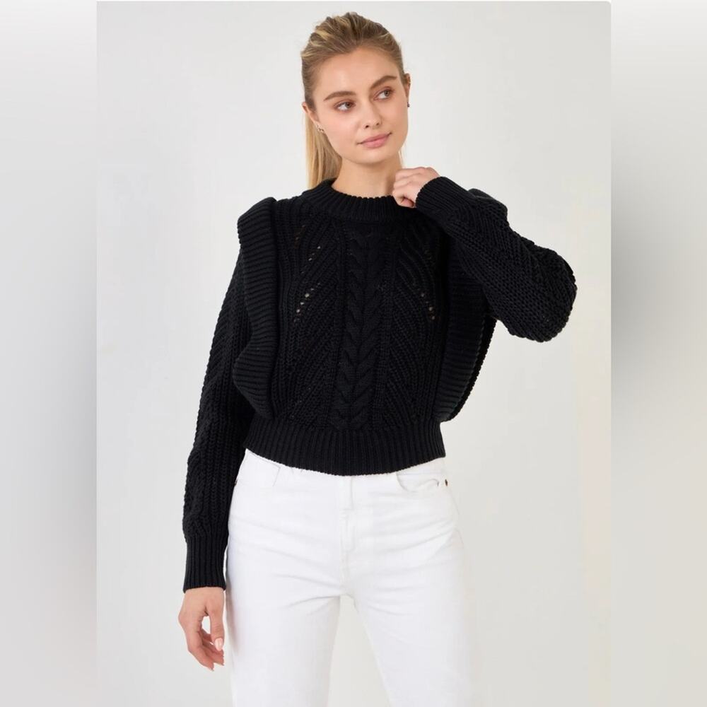 English Factory Cropped Black Crewneck Sweater size M